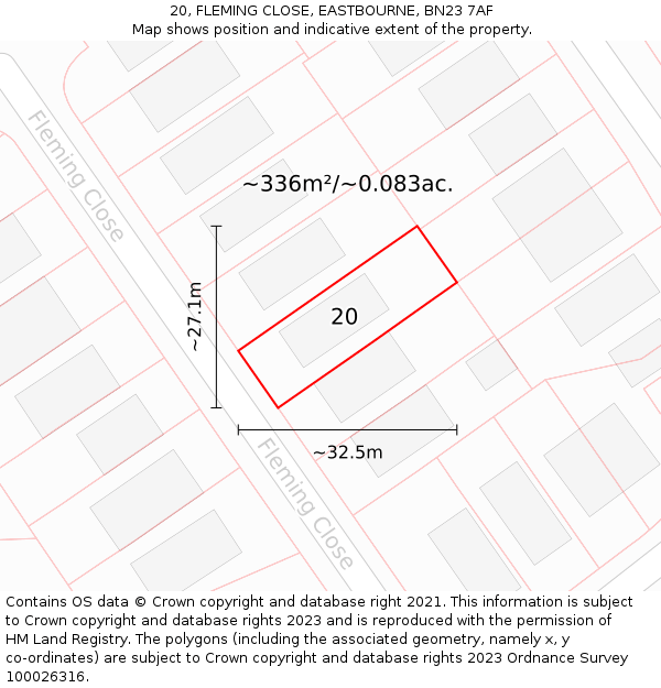 20, FLEMING CLOSE, EASTBOURNE, BN23 7AF: Plot and title map