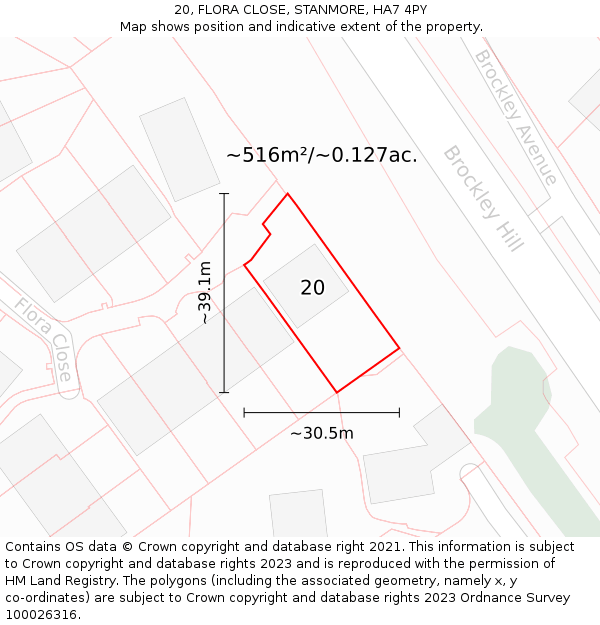 20, FLORA CLOSE, STANMORE, HA7 4PY: Plot and title map