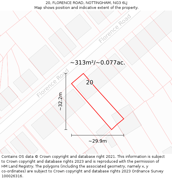20, FLORENCE ROAD, NOTTINGHAM, NG3 6LJ: Plot and title map