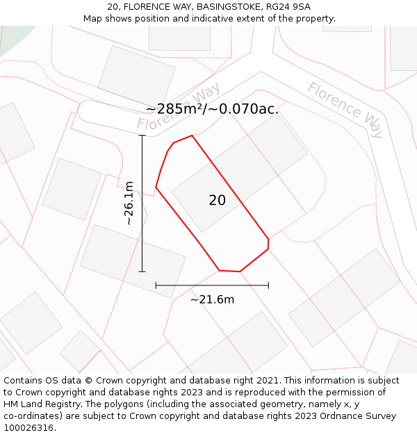20, FLORENCE WAY, BASINGSTOKE, RG24 9SA: Plot and title map