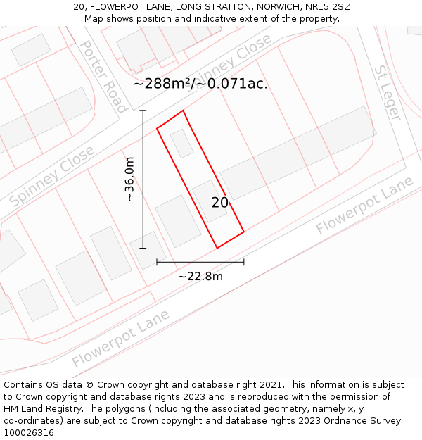 20, FLOWERPOT LANE, LONG STRATTON, NORWICH, NR15 2SZ: Plot and title map
