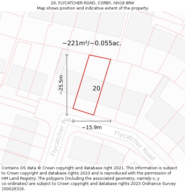 20, FLYCATCHER ROAD, CORBY, NN18 8RW: Plot and title map