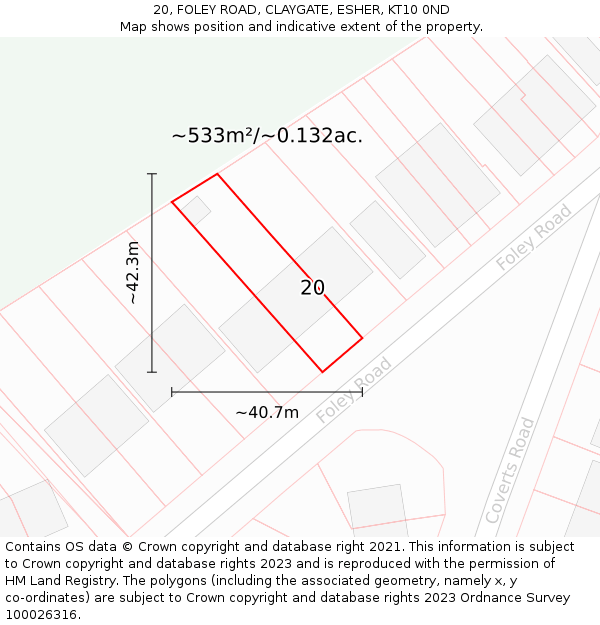 20, FOLEY ROAD, CLAYGATE, ESHER, KT10 0ND: Plot and title map