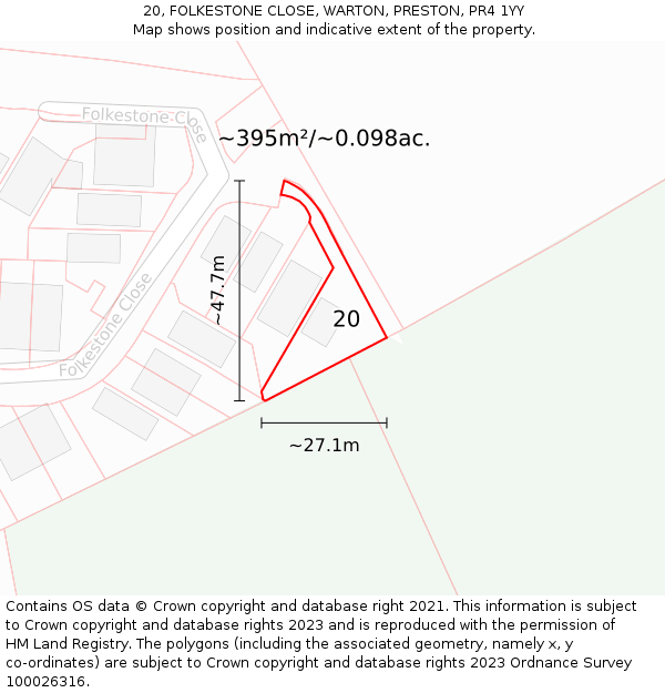 20, FOLKESTONE CLOSE, WARTON, PRESTON, PR4 1YY: Plot and title map