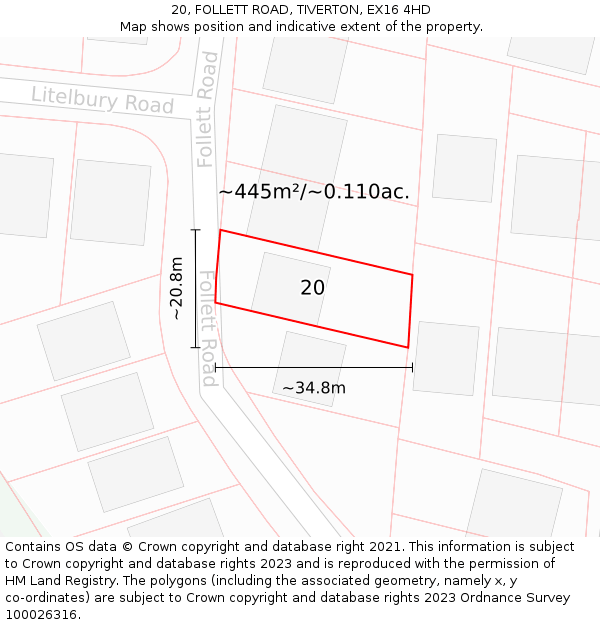 20, FOLLETT ROAD, TIVERTON, EX16 4HD: Plot and title map