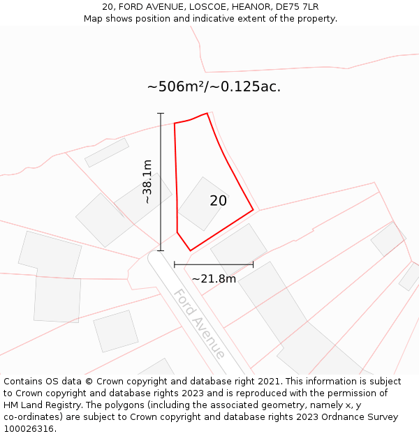 20, FORD AVENUE, LOSCOE, HEANOR, DE75 7LR: Plot and title map