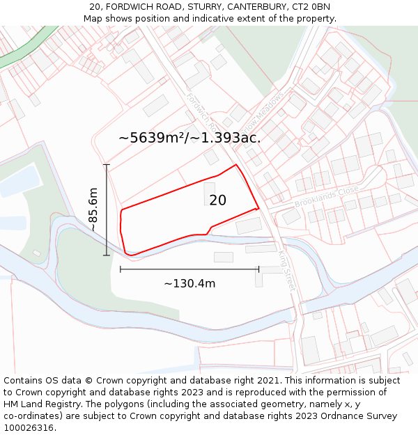 20, FORDWICH ROAD, STURRY, CANTERBURY, CT2 0BN: Plot and title map