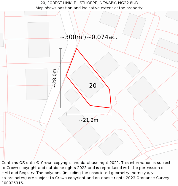 20, FOREST LINK, BILSTHORPE, NEWARK, NG22 8UD: Plot and title map