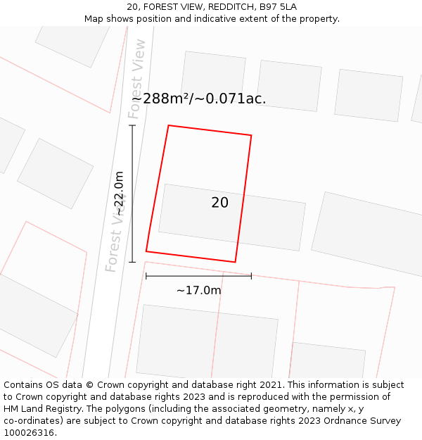 20, FOREST VIEW, REDDITCH, B97 5LA: Plot and title map