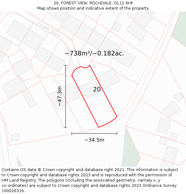 20, FOREST VIEW, ROCHDALE, OL12 6HF: Plot and title map