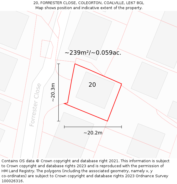 20, FORRESTER CLOSE, COLEORTON, COALVILLE, LE67 8GL: Plot and title map