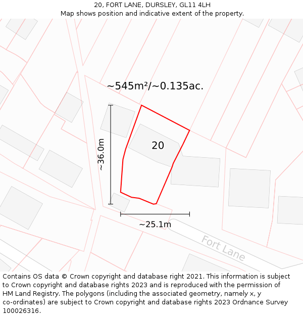 20, FORT LANE, DURSLEY, GL11 4LH: Plot and title map