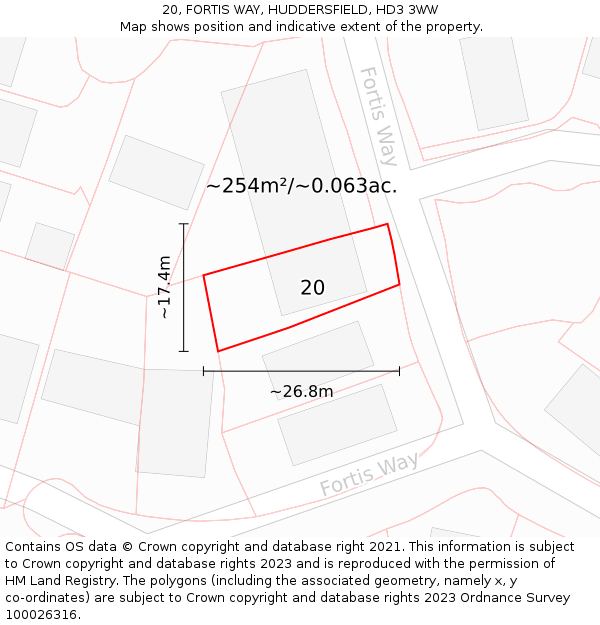 20, FORTIS WAY, HUDDERSFIELD, HD3 3WW: Plot and title map