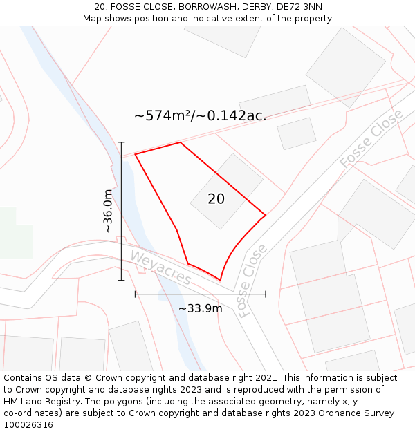20, FOSSE CLOSE, BORROWASH, DERBY, DE72 3NN: Plot and title map