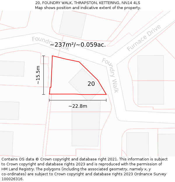 20, FOUNDRY WALK, THRAPSTON, KETTERING, NN14 4LS: Plot and title map