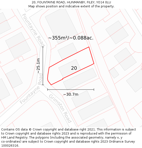 20, FOUNTAYNE ROAD, HUNMANBY, FILEY, YO14 0LU: Plot and title map