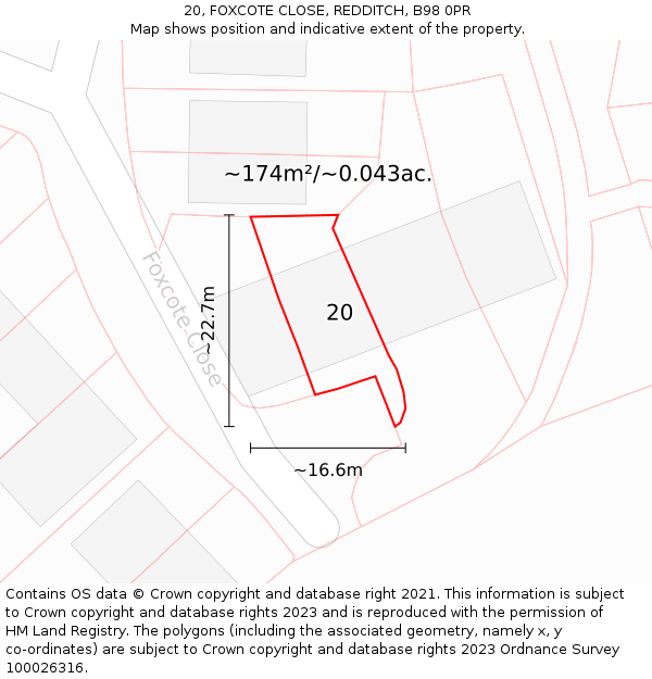 20, FOXCOTE CLOSE, REDDITCH, B98 0PR: Plot and title map