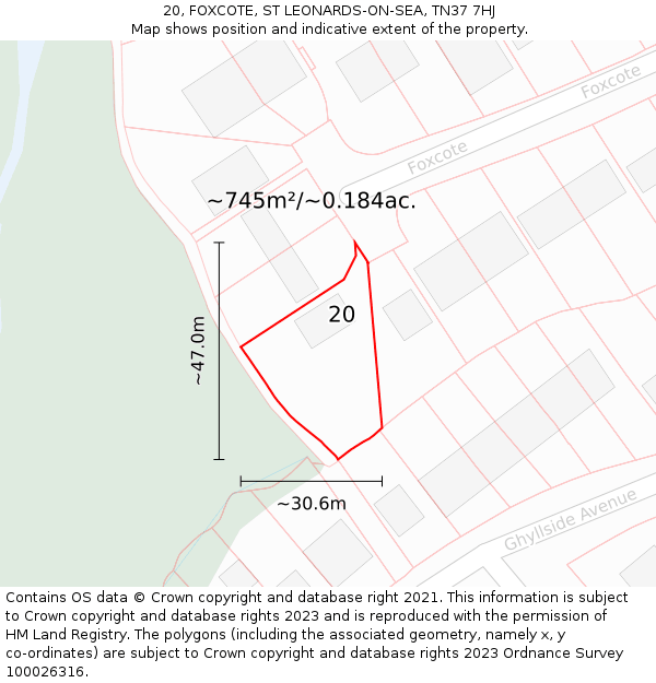 20, FOXCOTE, ST LEONARDS-ON-SEA, TN37 7HJ: Plot and title map