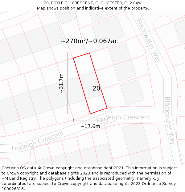 20, FOXLEIGH CRESCENT, GLOUCESTER, GL2 0XW: Plot and title map