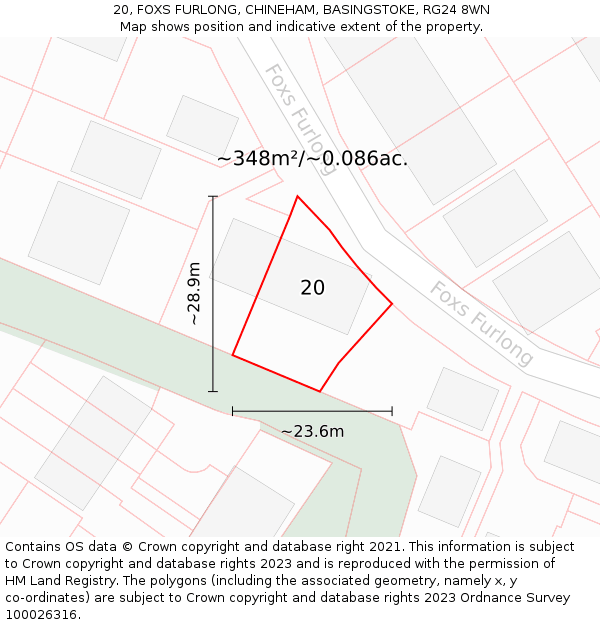 20, FOXS FURLONG, CHINEHAM, BASINGSTOKE, RG24 8WN: Plot and title map