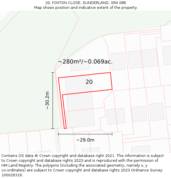 20, FOXTON CLOSE, SUNDERLAND, SR4 0BE: Plot and title map