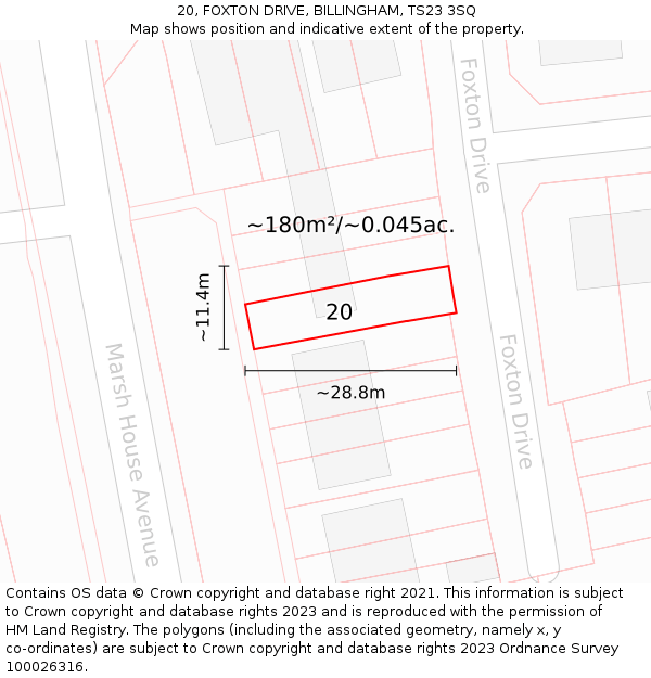 20, FOXTON DRIVE, BILLINGHAM, TS23 3SQ: Plot and title map