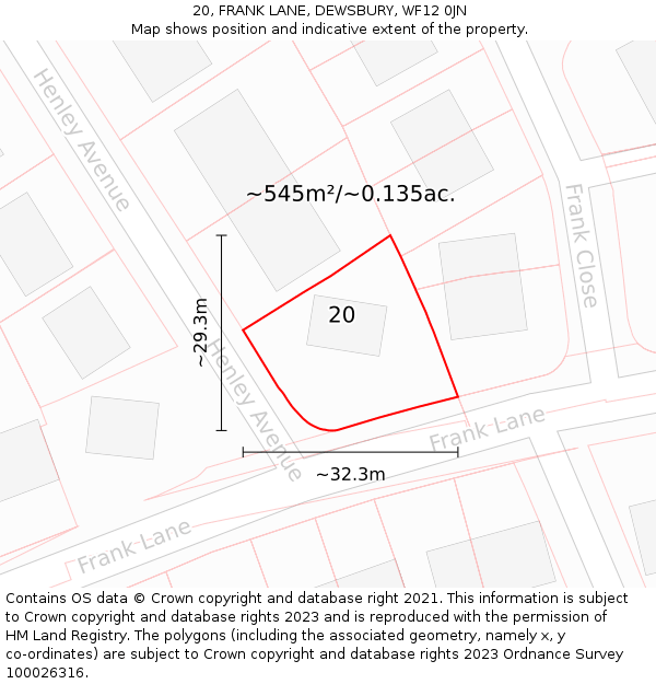 20, FRANK LANE, DEWSBURY, WF12 0JN: Plot and title map