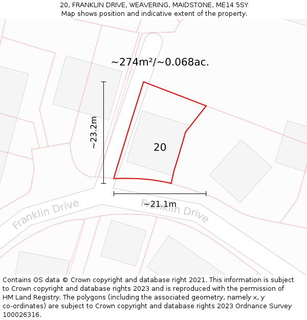 20, FRANKLIN DRIVE, WEAVERING, MAIDSTONE, ME14 5SY: Plot and title map