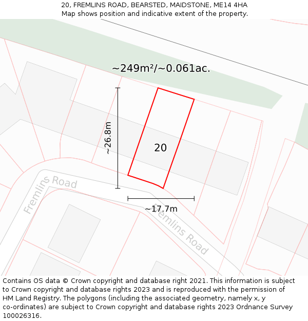 20, FREMLINS ROAD, BEARSTED, MAIDSTONE, ME14 4HA: Plot and title map