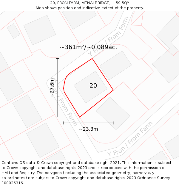 20, FRON FARM, MENAI BRIDGE, LL59 5QY: Plot and title map