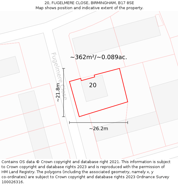20, FUGELMERE CLOSE, BIRMINGHAM, B17 8SE: Plot and title map