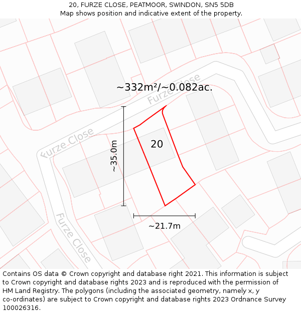 20, FURZE CLOSE, PEATMOOR, SWINDON, SN5 5DB: Plot and title map