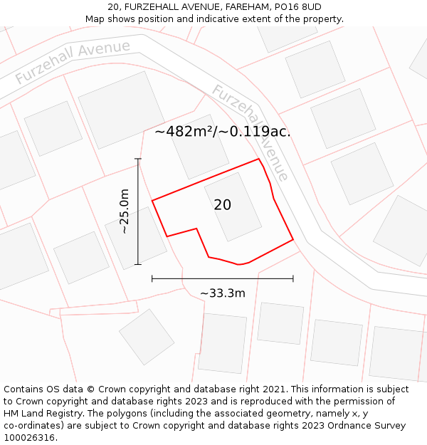 20, FURZEHALL AVENUE, FAREHAM, PO16 8UD: Plot and title map