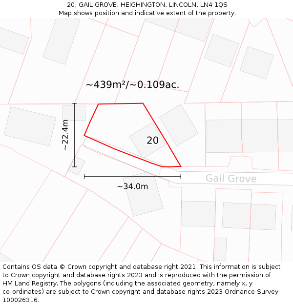 20, GAIL GROVE, HEIGHINGTON, LINCOLN, LN4 1QS: Plot and title map
