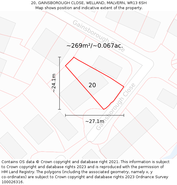 20, GAINSBOROUGH CLOSE, WELLAND, MALVERN, WR13 6SH: Plot and title map
