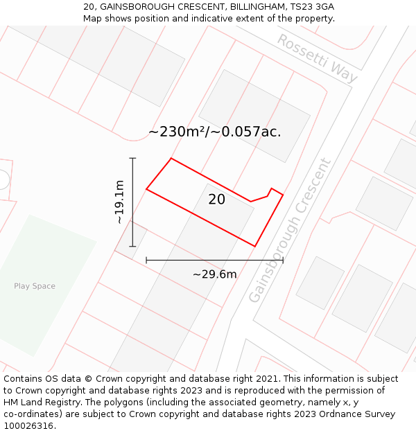 20, GAINSBOROUGH CRESCENT, BILLINGHAM, TS23 3GA: Plot and title map