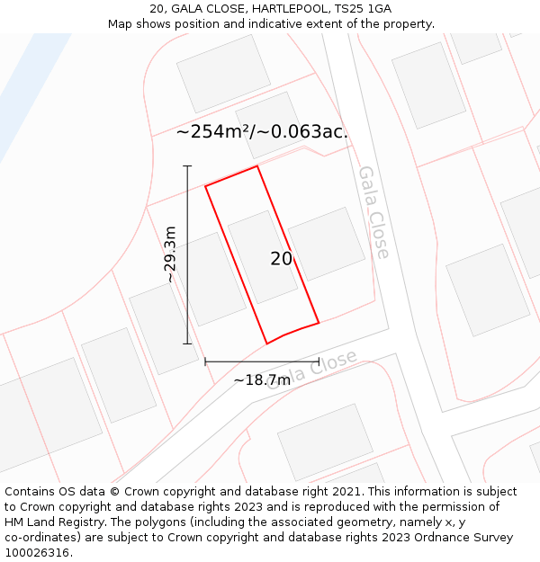 20, GALA CLOSE, HARTLEPOOL, TS25 1GA: Plot and title map