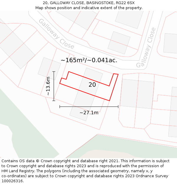 20, GALLOWAY CLOSE, BASINGSTOKE, RG22 6SX: Plot and title map