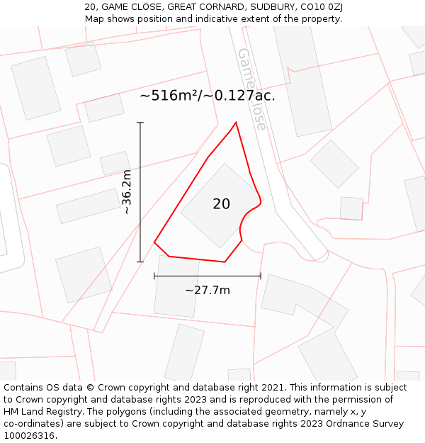 20, GAME CLOSE, GREAT CORNARD, SUDBURY, CO10 0ZJ: Plot and title map