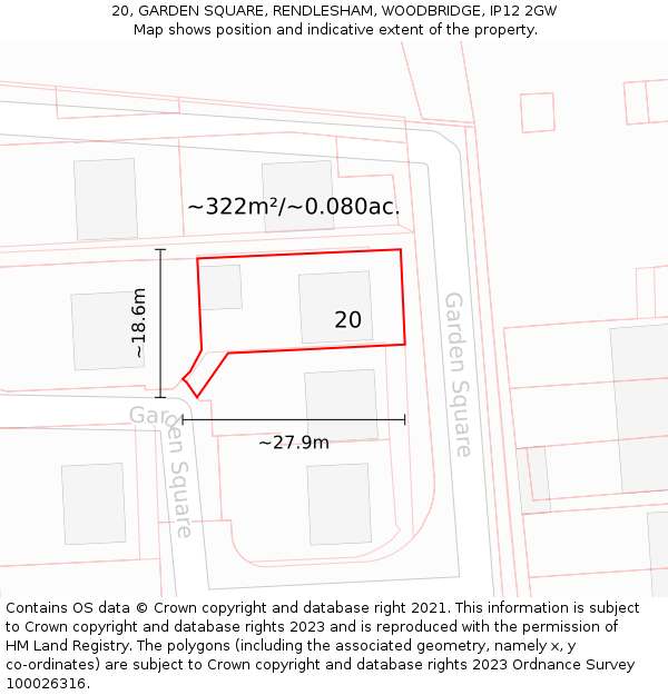 20, GARDEN SQUARE, RENDLESHAM, WOODBRIDGE, IP12 2GW: Plot and title map