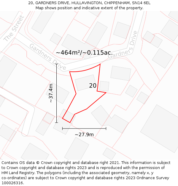 20, GARDNERS DRIVE, HULLAVINGTON, CHIPPENHAM, SN14 6EL: Plot and title map