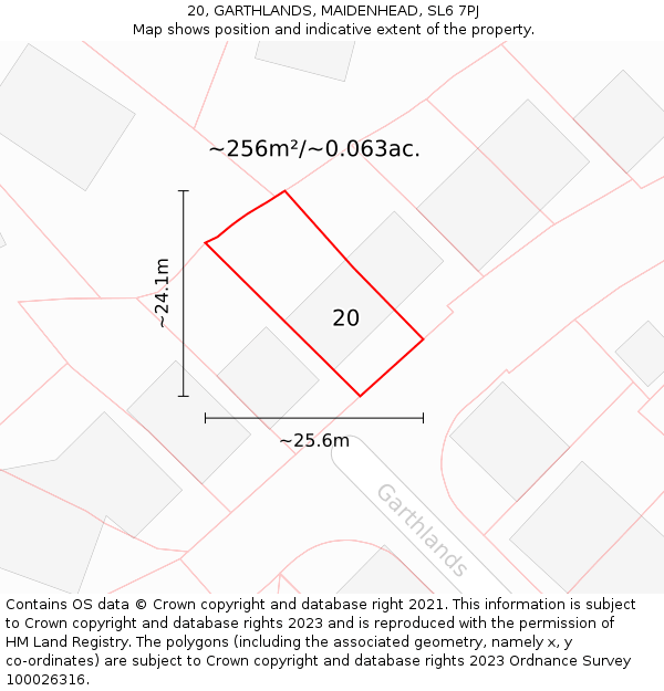 20, GARTHLANDS, MAIDENHEAD, SL6 7PJ: Plot and title map