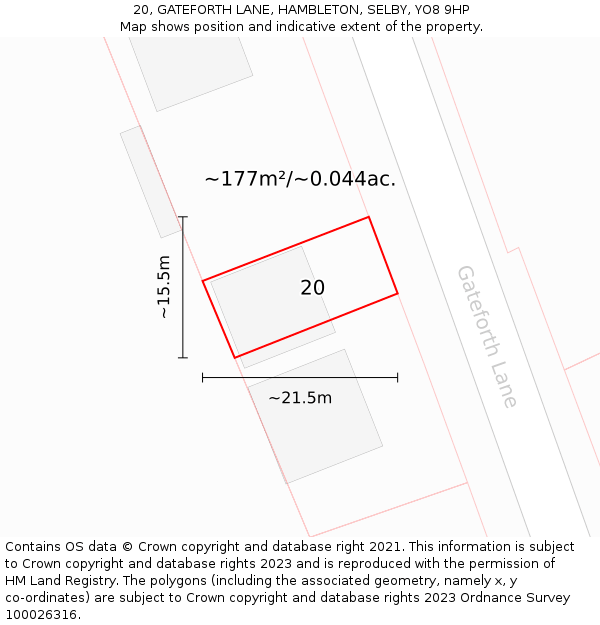 20, GATEFORTH LANE, HAMBLETON, SELBY, YO8 9HP: Plot and title map