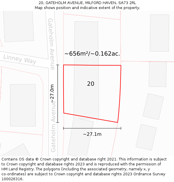 20, GATEHOLM AVENUE, MILFORD HAVEN, SA73 2RL: Plot and title map