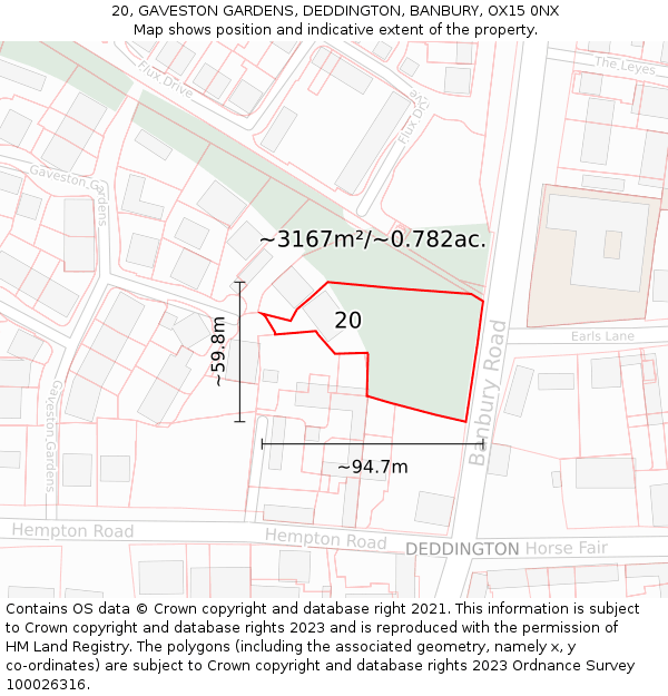 20, GAVESTON GARDENS, DEDDINGTON, BANBURY, OX15 0NX: Plot and title map