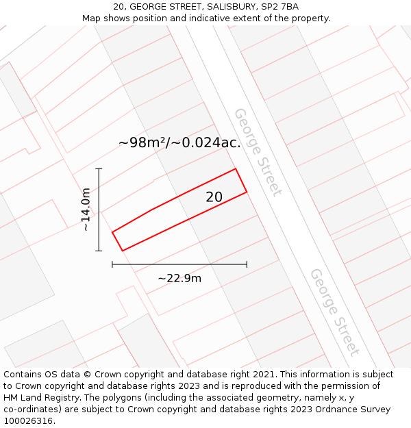 20, GEORGE STREET, SALISBURY, SP2 7BA: Plot and title map
