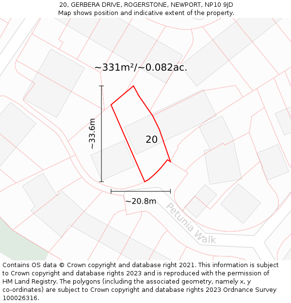 20, GERBERA DRIVE, ROGERSTONE, NEWPORT, NP10 9JD: Plot and title map