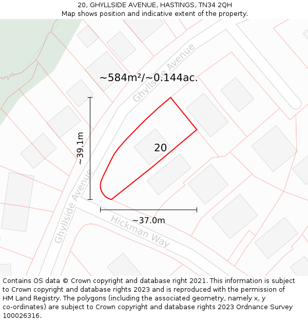 20, GHYLLSIDE AVENUE, HASTINGS, TN34 2QH: Plot and title map
