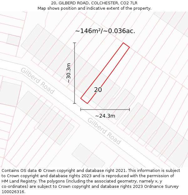 20, GILBERD ROAD, COLCHESTER, CO2 7LR: Plot and title map