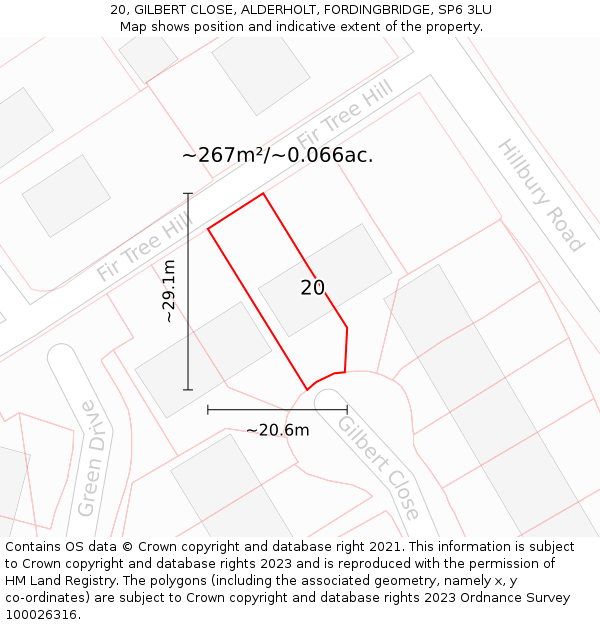 20, GILBERT CLOSE, ALDERHOLT, FORDINGBRIDGE, SP6 3LU: Plot and title map